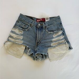 Levi's Light Blue Ripped Jean Shorts